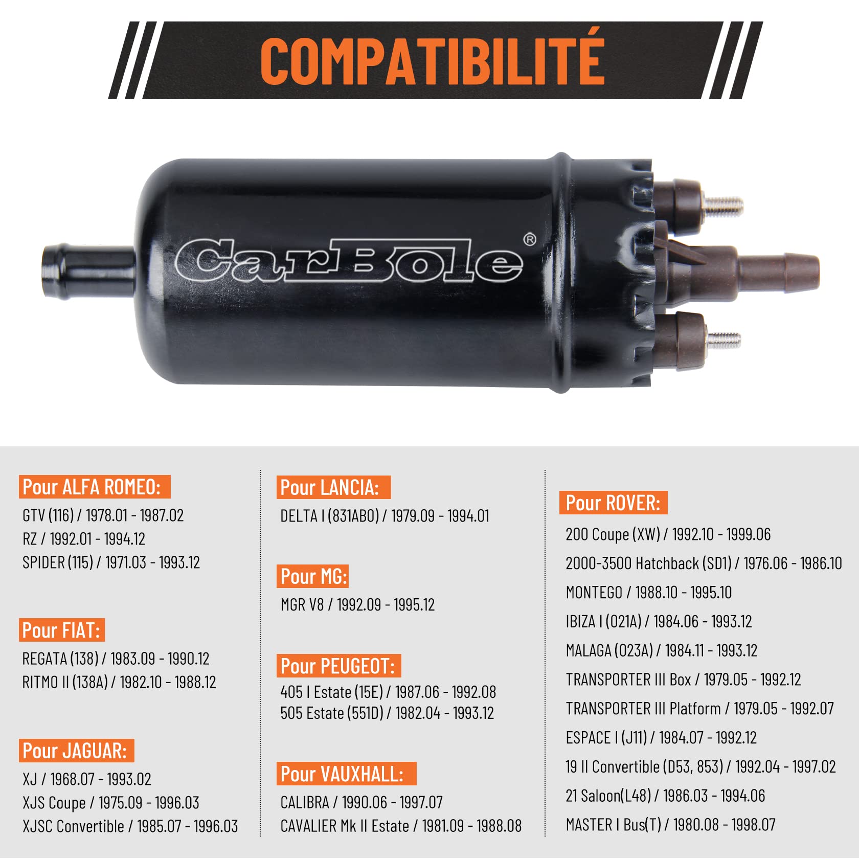 CarBole 12V Pompe à Essence Haute Pression 125 PSI, 250 BHP, Noir | Avec Siège Amortisseur, Pompe à Essence Haute Pression Pour Essence, Diesel, Remplacement de Plusieurs Numéros de Pièces