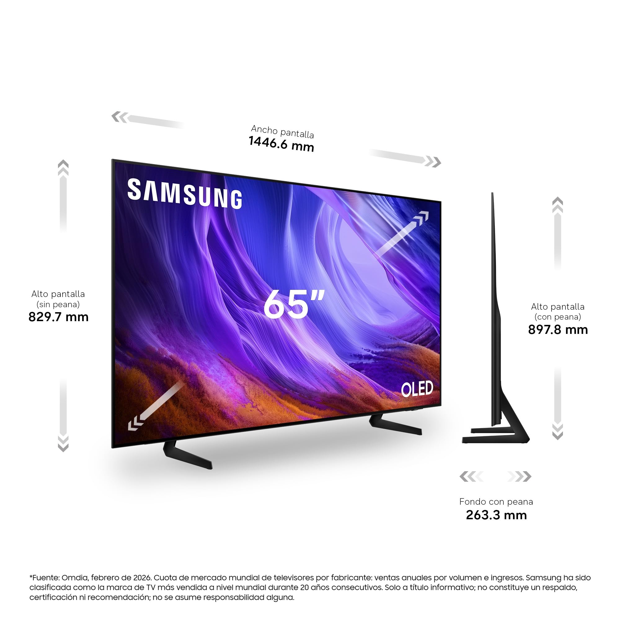 Samsung TV 65 Pulgadas OLED S83H 4K Smart TV con Vision AI Companion, Ultimate Gaming Pack, OLED HDR y Colores certificados, Gaming y Cine