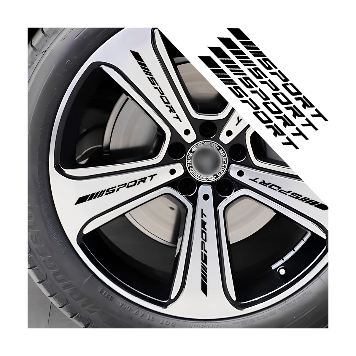 Wheels Rims Sport Reflective Stickers, 12 Pcs Sport Emblem Racing Stripes Decals for Car Bumper Door Window Laptop, Waterproof Race Decoration Stickers for Truck, SUV, Motorcycle (Black)