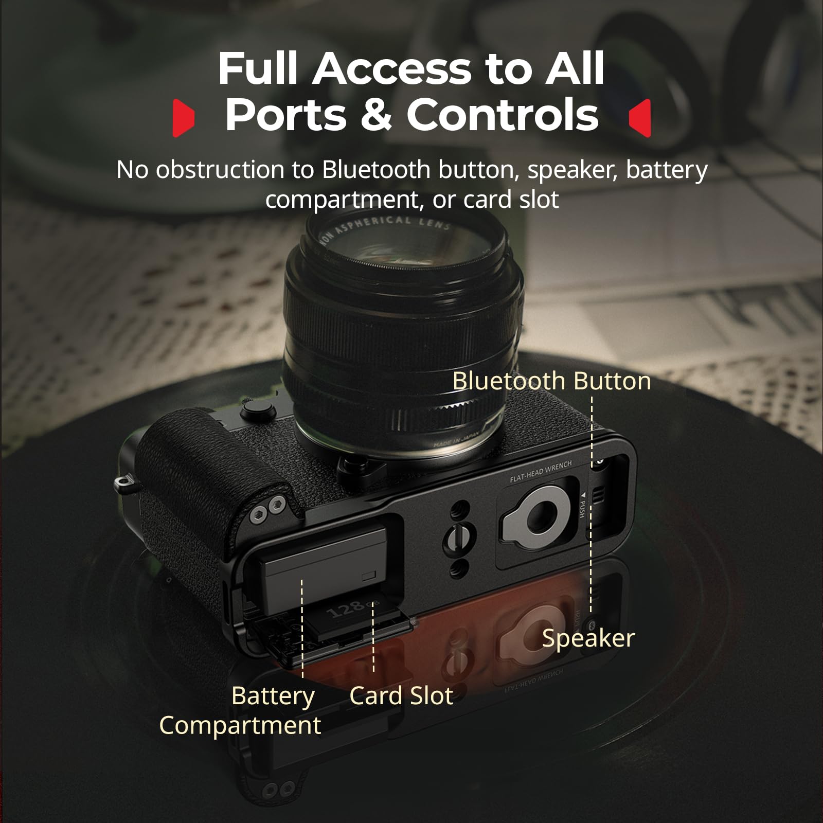 SMALLRIG X-E5 L-förmiger Handgriff für FUJIFILM Kamera, integrierte Schnellwechselplatte für Arca, 1/4"-20 Löcher, Leichter ergonomischer Silikon-Handgriff, Auslöser (Schwarz) – 5448