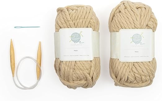 mindfulknits Learn to Knit Kit- Knit a Chunky Beanie- Knitting Needles, Yarn Needle & Acrylic Chunky Bulky Knitting Yarn– Malai- Beginners Basic Knitting Supplies Set for Relaxation & Stress Relief