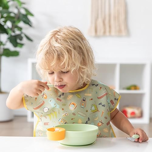 Miniatura 9 de Bumkins Juego de utensilios para bebé, cucharas de silicona para sumergir, autoalimentación, destete LED para bebés, aprendizaje de entrenador,