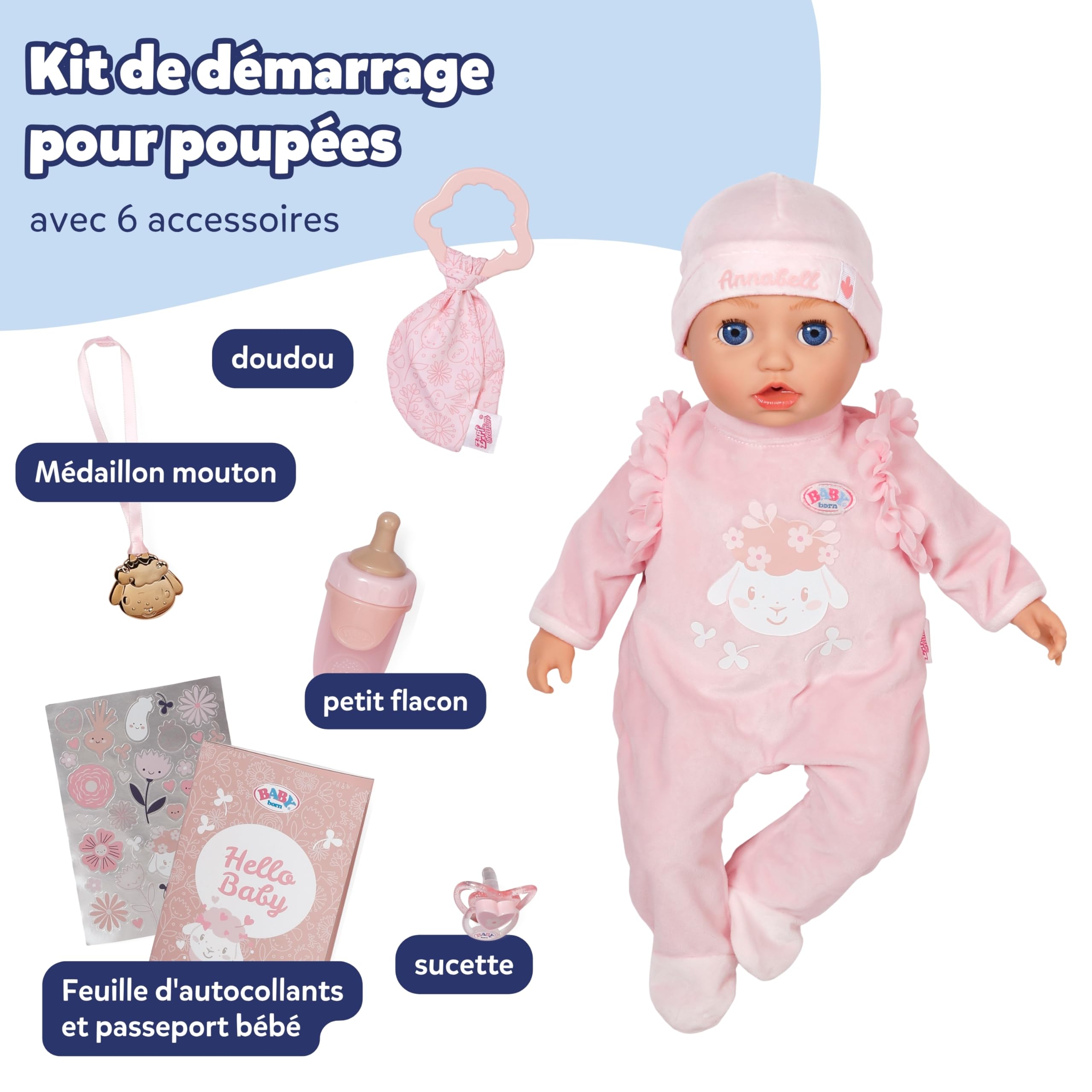 BABY born Annabell 43 cm, Poupon, Son, 7 Fonctions | Corps souple, accessoires inclus, piles requises, dès 3 ans