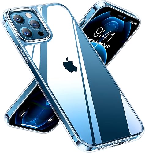 TORRAS Funda de cristal compatible con iPhone 12 Pro CaseiPhone 12 Caso 9H Cubierta trasera híbrida de vidrio templado transparente