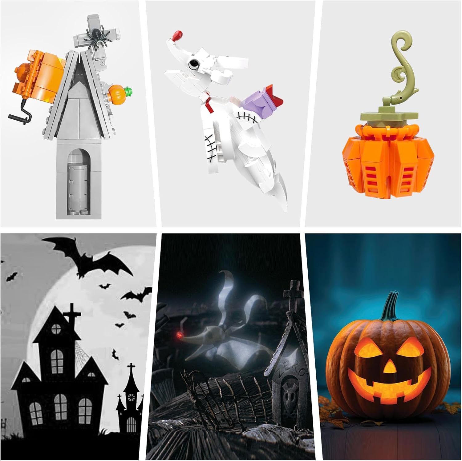 Xbert Skeleton Halloween Toy Building Set, Nightmare Before Christmas Halloween Decor, Pumpkin,Crucifix, Cobweb, Ghost Dog, Jack Skellington Haunted Horror Building Blocks Sets for Adult, Movie Fans