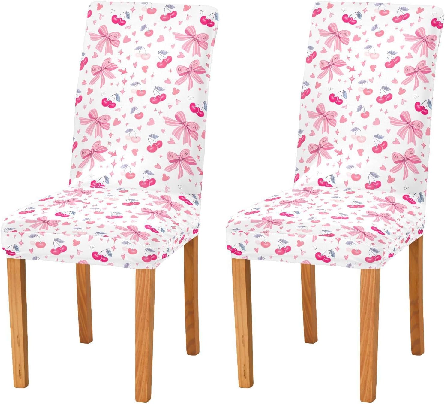 Chair Covers for Dining Cherry and Bow Stretch Chair Cover Kitchen Slipcovers Washable Seat Protector Set of 4