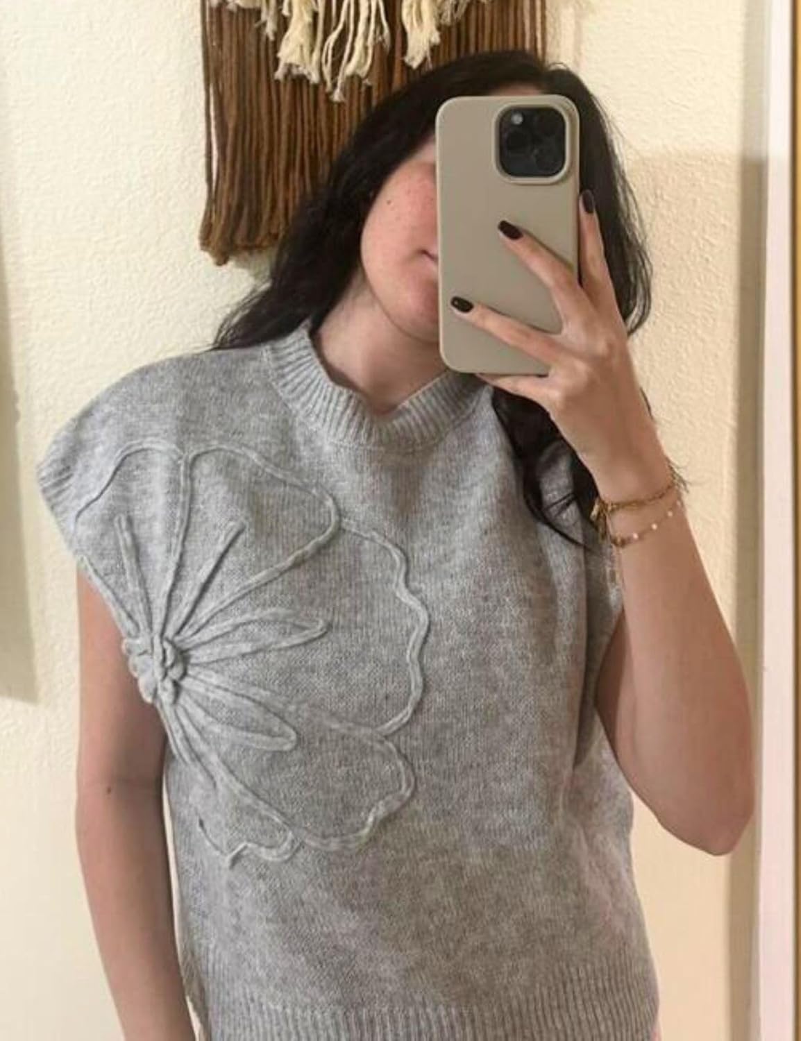 Womens Floral Sweater Vest Cute Cap Sleeve Tops 3D Flower Decor Knit Tank Top Loose Spring Fall Summer Clothes 2026 - Image 2