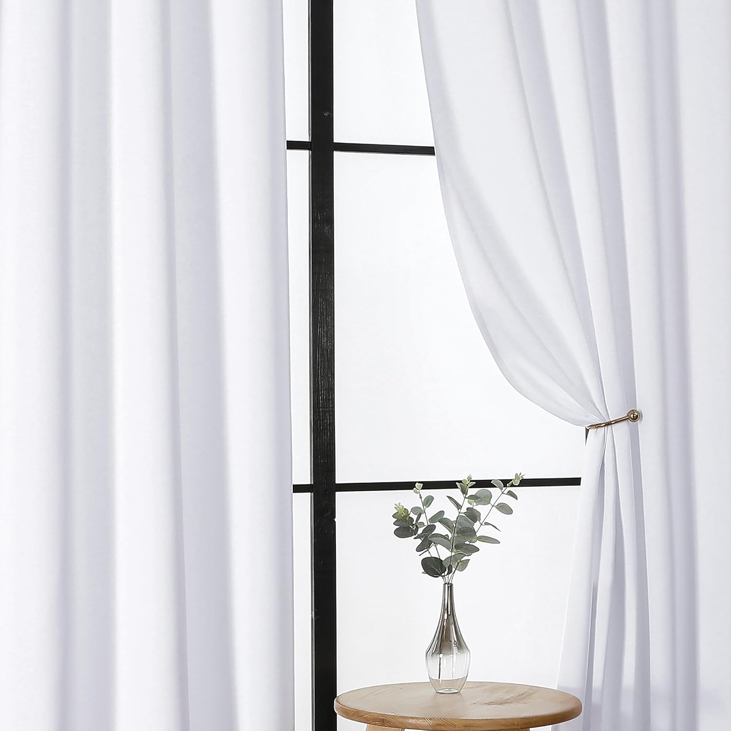 Gwine Pura White Curtains 96 inches Long, Light Filtering Thermal Insulated Noise Reducing Window Curtain Panels for Bedroom, Elegant Solid Soft Drapes for Living Room, Each 40Wx96L, 8FT, 2 Panels