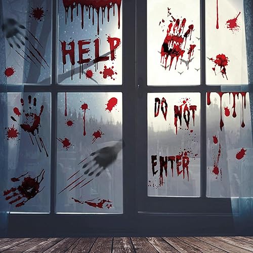 Miniatura 3 de Halloween Horror Huellas de manos de sangre Huellas de manos Baño Horror Ventana Baño Etiqueta estática