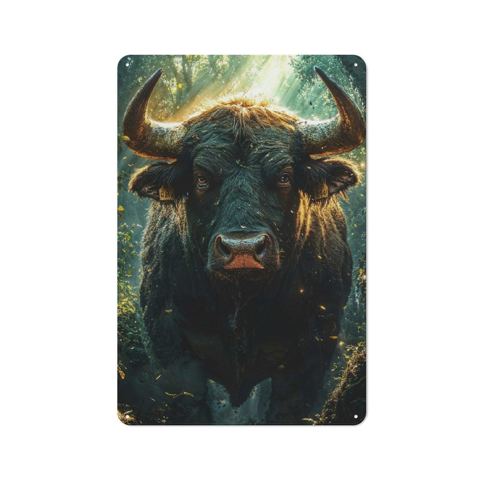 Junmoney Bull In The Forest Retro Printed Metal Sign 30X20cm For Living Room Wall, Wall Decor For People Reorganising Living Room