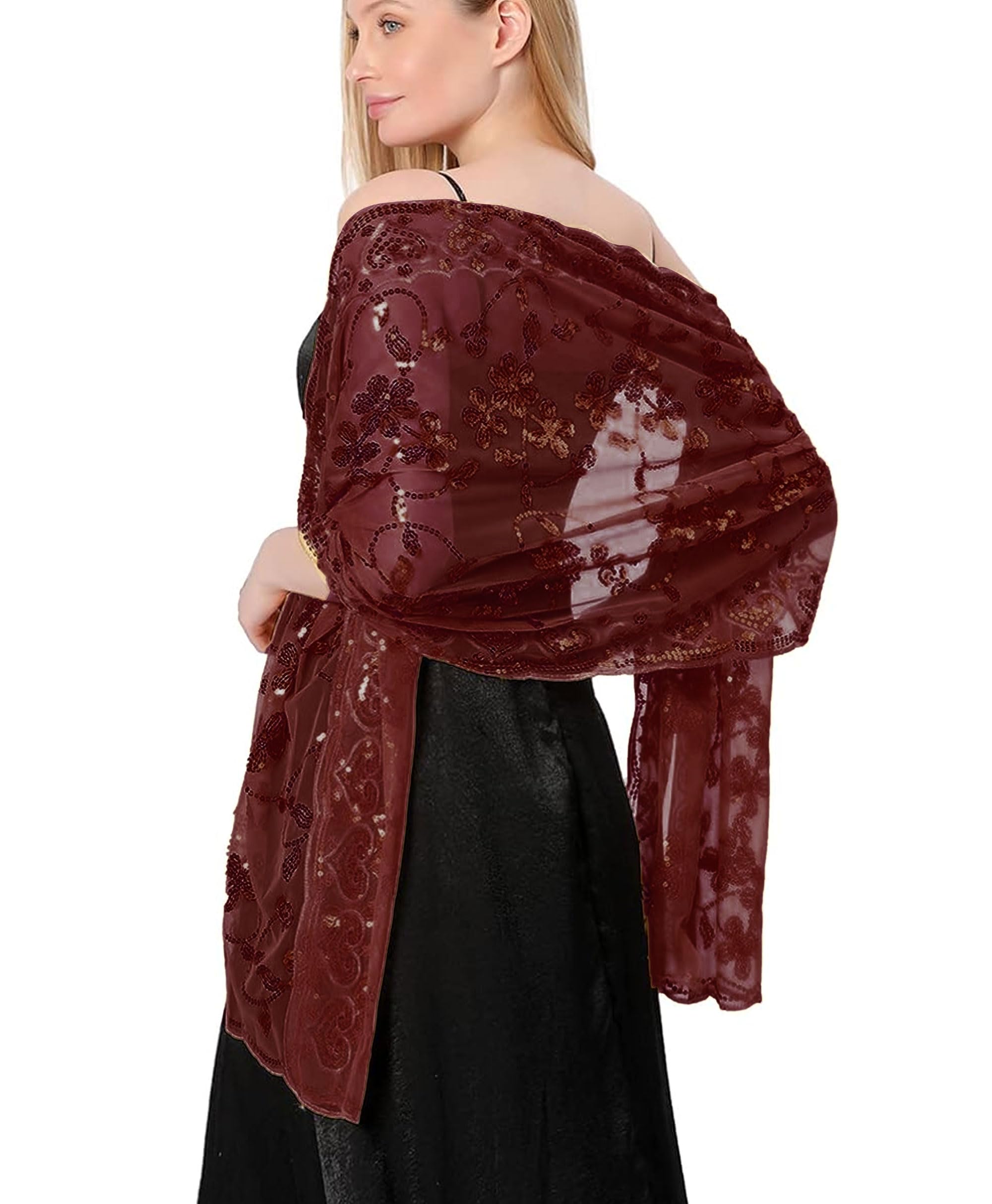 Shawls and Wraps for Evening Dresses,Women Formal 1920s Sequin Flower Sheer Shawls and Wraps for Wedding-
