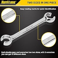 Vista 5 de HURRICANE Flare Nut Wrench Set, SAE 6 piece Brake Line Wrench Set, Size from 1/4 to 1 inch, 15 degree Offset Double Open End with Organizer Pouch