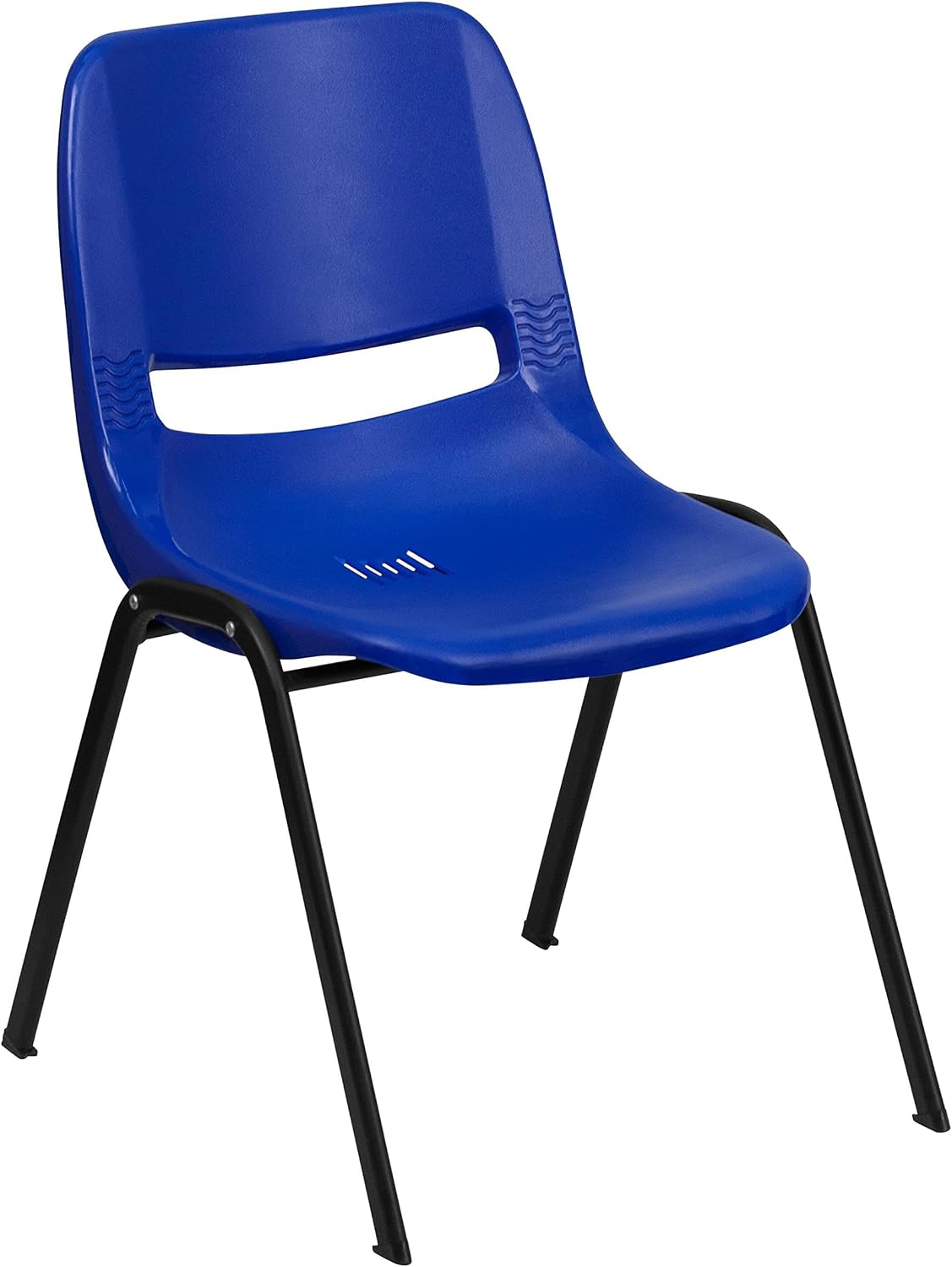 BOWERY HILL Ergonomic Shell Stacking Chair, Metal and Plastic, Blue Finish, 32.13 in x 21 in x 23 in, Contoured Design, Vented Back and Seat, 880 lbs Capacity, 20 Stack Quantity, Indoor/Outdoor
