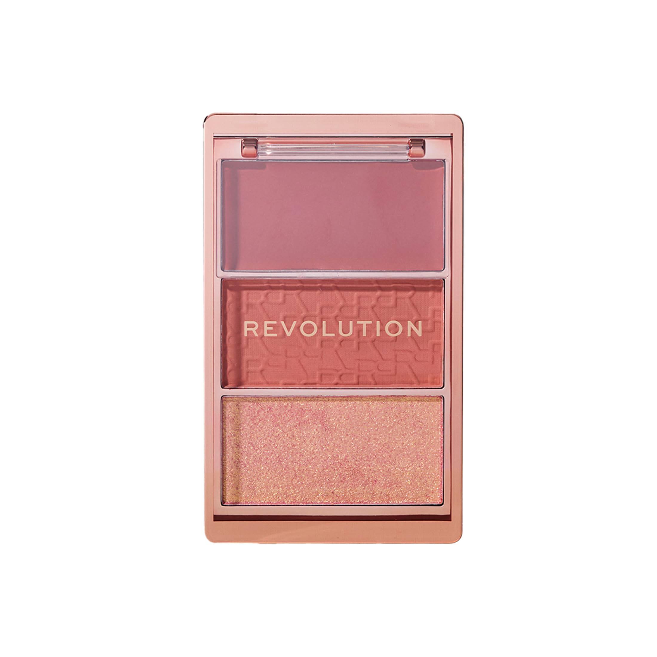 Revolution Palette Blush Icon, kremowy i tłoczony puder, silnie pigmentowany, paleta twarzy, wegańska i nieokrutna na zwierzętach, 3 kolory, Authentic Peach