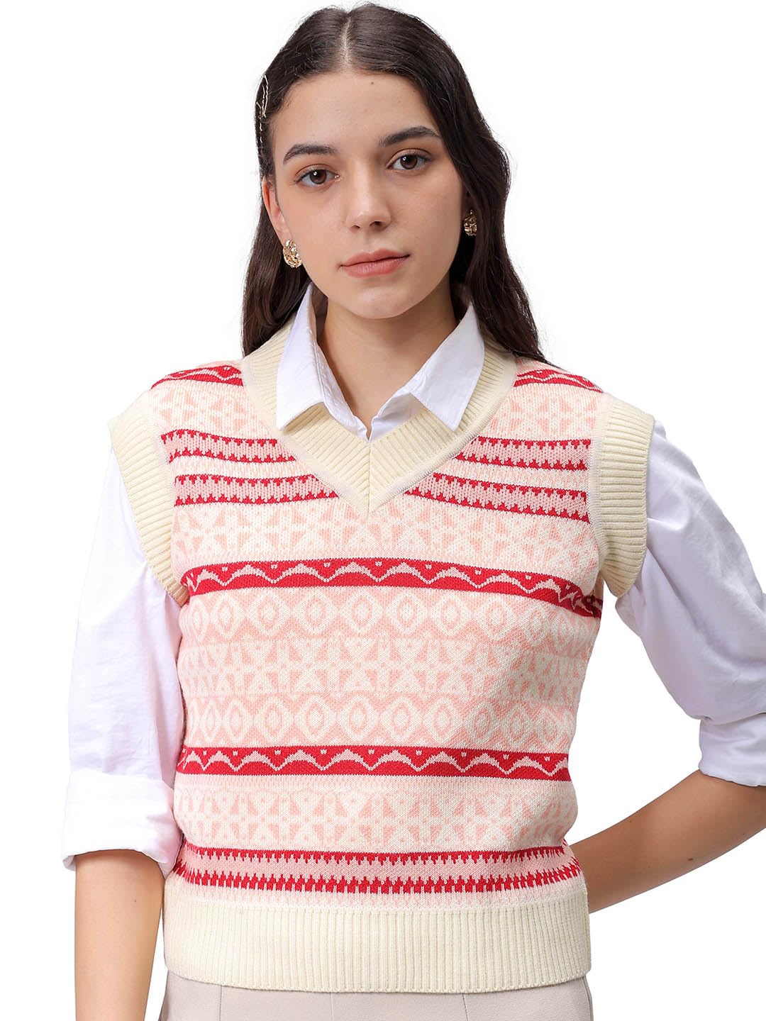 by The Indian Garage Co Women Fitted Geometric Print Sweater Vest