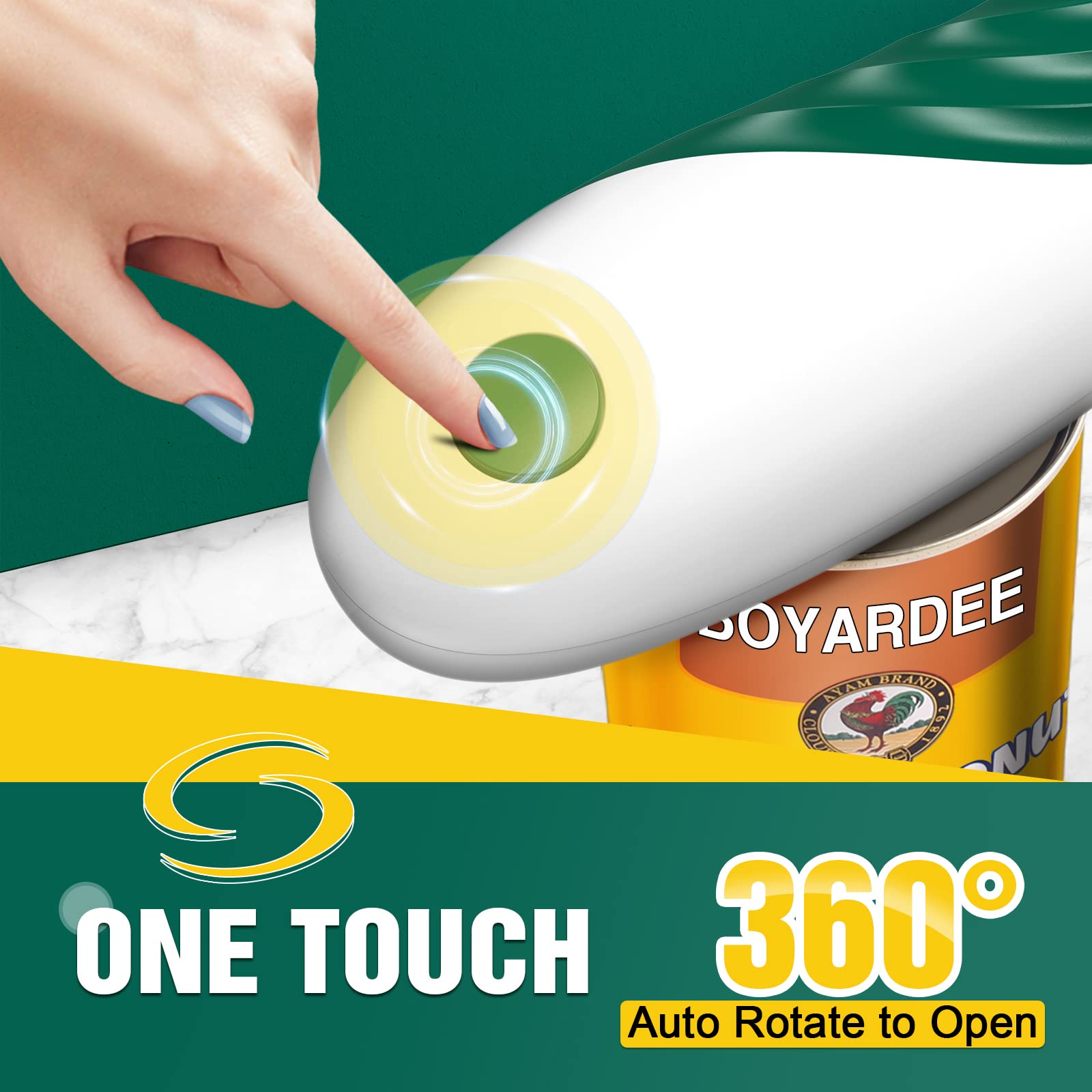 Electric Can Opener with Smooth Edge,One-Touch Automatic Food Safe Design Handheld Battery Can Opener Fits Different Sizes and Shapes,Got-luck Best Kitchen Gadgets for Women,Arthritics Hands Free