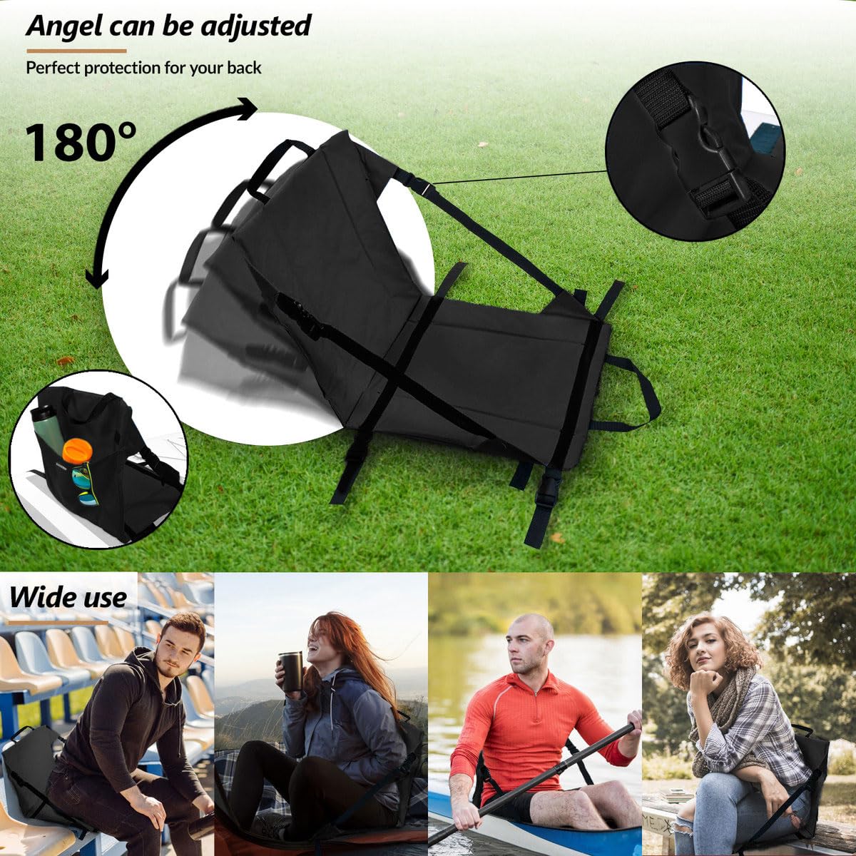Kayak SUP Siège universel - Bleu/noir Adaptable à toutes les planches SUP Pas d'anneaux en D ni de mousquetons en métal nécessaires Facile à installer