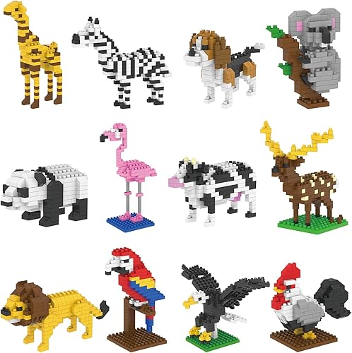 HOLYFUN Paquete de 12 recuerdos de fiesta de cumpleaños para niños, bloques de construcción de animales, juguetes pequeños a granel para piñata,