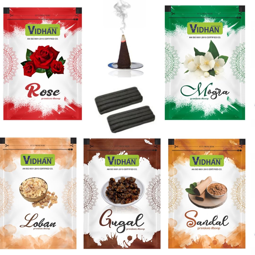 DHOOP Zipper Pouch VIDHAN Wet DHOOP | Herbal | Long Lasting Fragrance for Daily Pooja, Havan, Meditation and Yoga | 20 Sticks in Each Packet Pack of 5 (Rose MOGRA Sandal GUGGAL LOBAN)-image-12