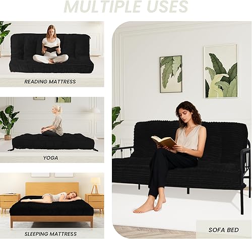 Miniatura 7 de Colchón futón de 8 pulgadas, tamaño matrimonial, futones extragruesos, sofá cama, colchón plegable japonés para adultos, colchones plegables con