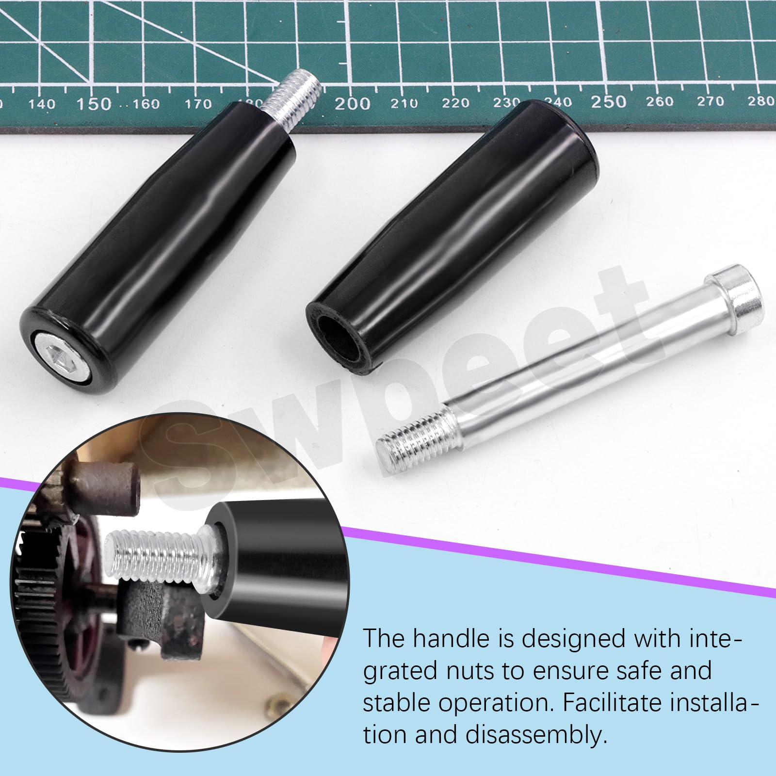 Swpeet 2Pcs M8×80mm Male Threaded Stem Revolving Handwheel, Machine Handle, Revolving Knob Handle - Image 4