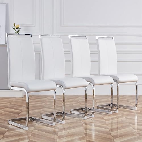 Miniatura 2 de Juego de sillas de comedor, sillas modernas de metal con asiento acolchado de piel sintética, respaldo alto y patas cromadas resistentes, sillas