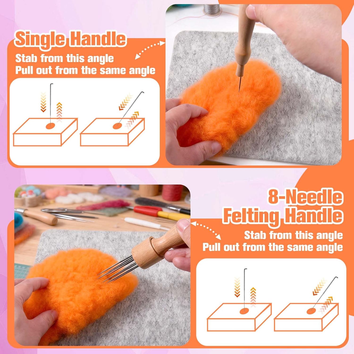 SPEEDWOX Wool Felting Soft Needle Felting Pad 39PCS Needles Felting Tools Kit 3 Sizes Felting Needles with Wood Handles DIY Wool Pin Sharp Point Needle Bottle Holders for Needle Felting Craft DIY