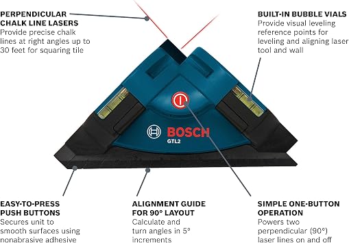 BOSCH GTL2 Laser Level Square, Includes Adhesive Mounting Strips