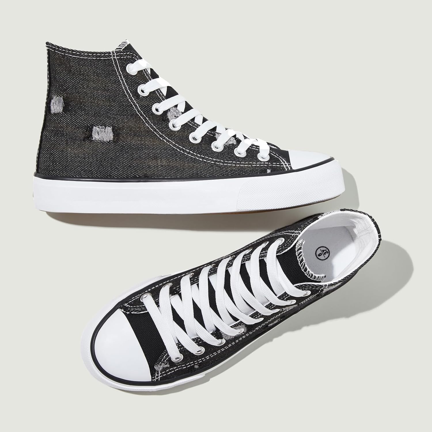 Womens High Top Sneakers,Black Canvas Tennis Shoes for Womens Fashion Lace Up Casual Shoes,Classic High Tops Walking Comfort Sneakers for Women - Image 5