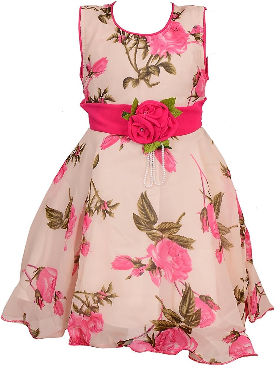 Party Wear Sleeveless Baby Girls Lightweight and Soft Fabric (Georgette & Net) Frock Dress Pink Color Regular Fit
