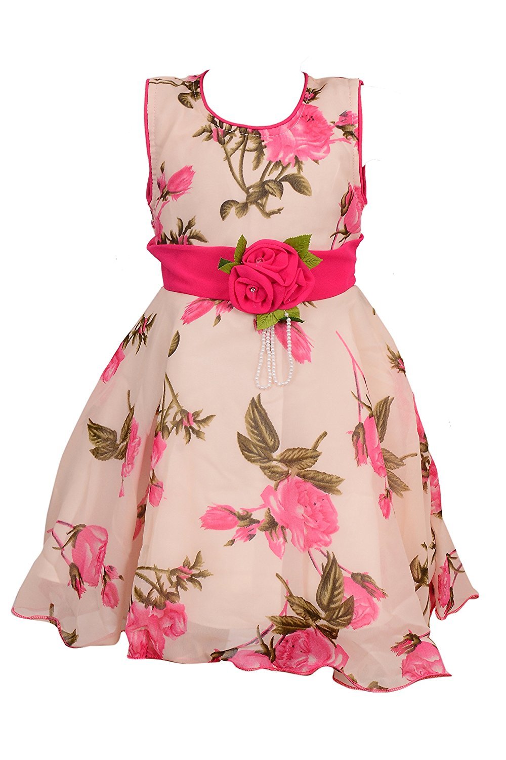 Party Wear Sleeveless Baby Girls Lightweight and Soft Fabric (Georgette & Net) Frock Dress Pink Color Regular Fit