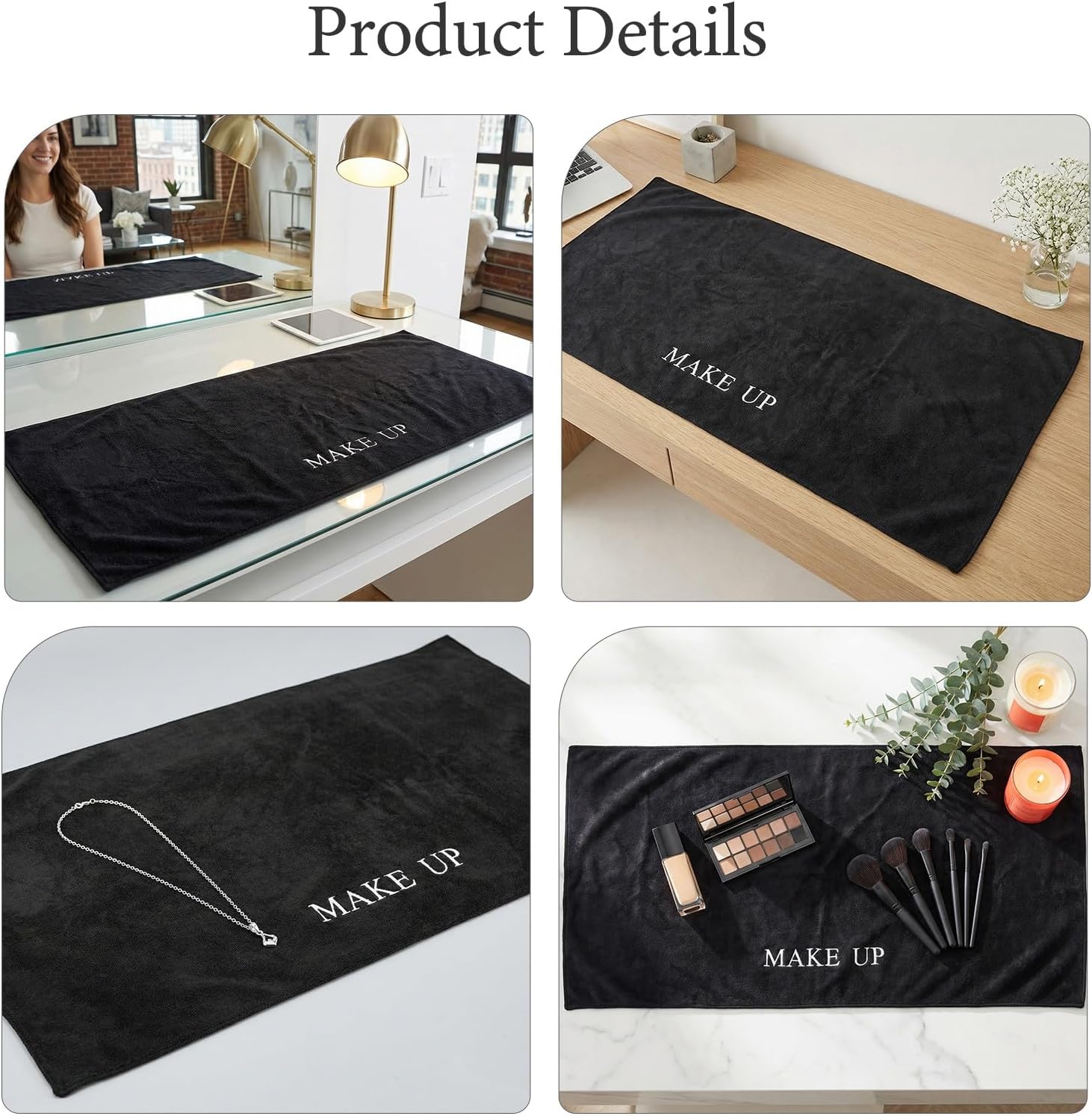 2Pcs Makeup Mat - Desk Pad Mat to Protect Vanity for Craft Table, Nail Art Table, Dresser Top - 40x16 Washable Makeup Desk Pad Black Fits Vanity Workstation, Easy to Clean