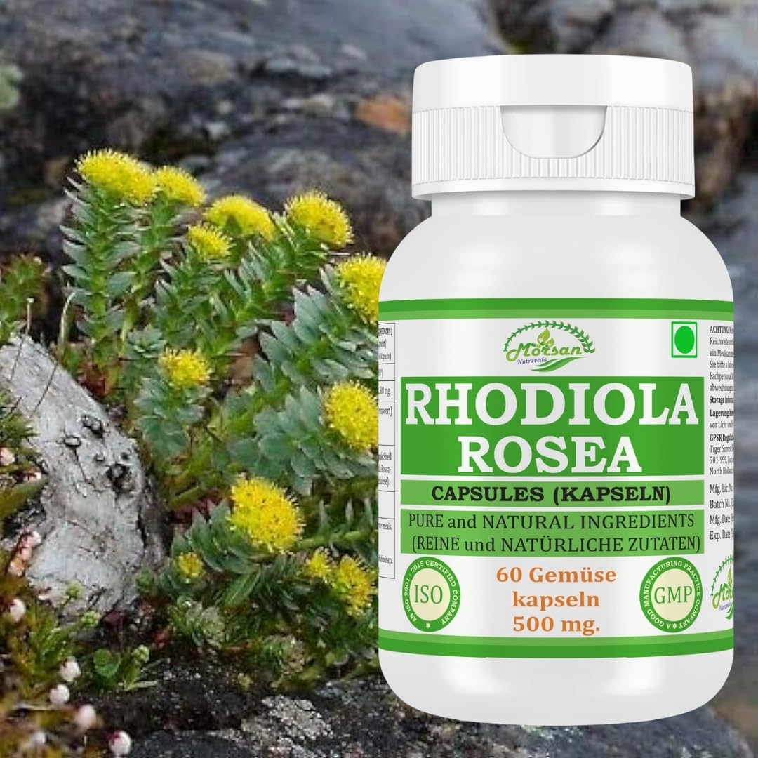 Rhodiola Rosea Kapseln, 500 mg, 60 Stück, Pflanzliche Nahrungsergänzung, Vegan, Laborgeprüft (2)