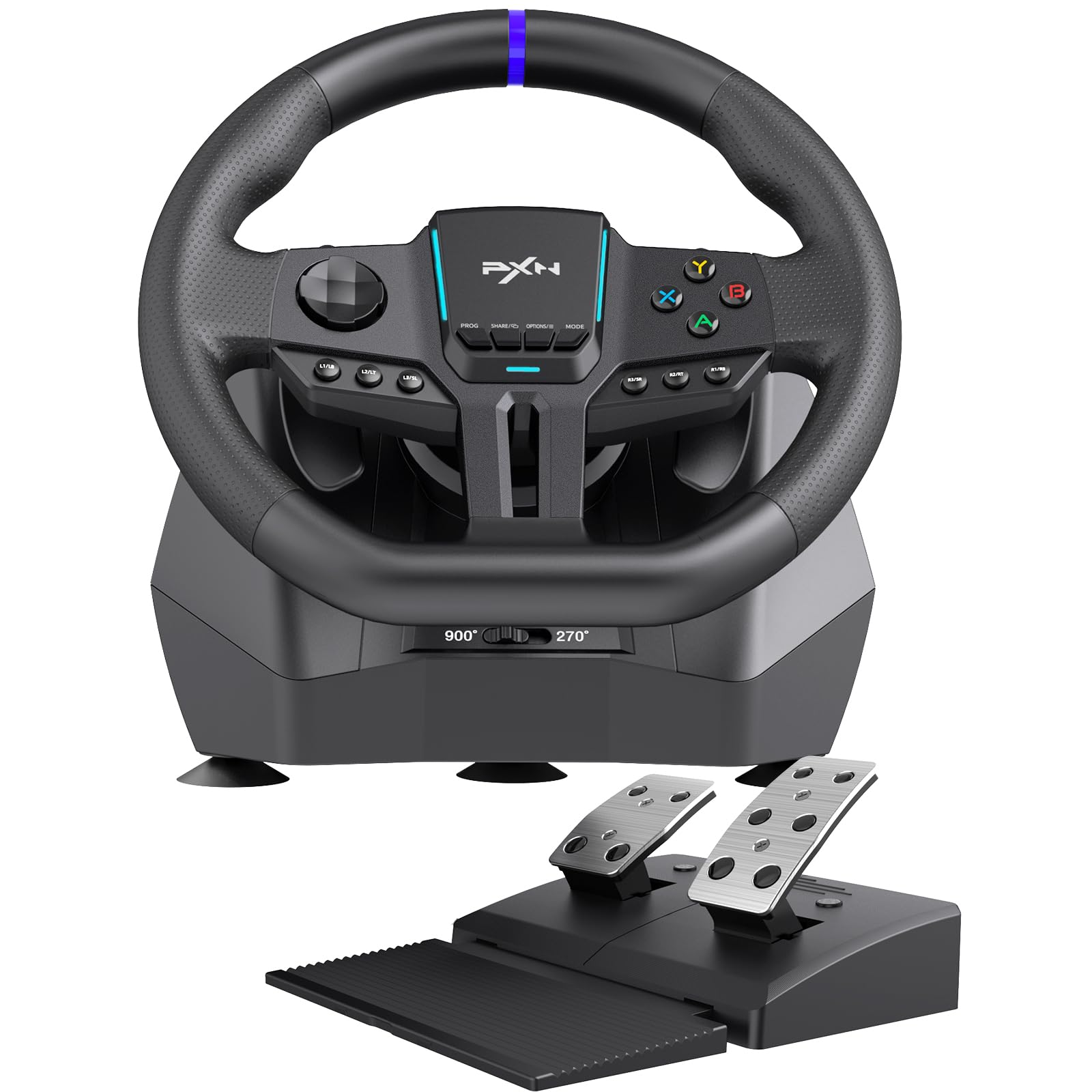 PXN V900 Gen2 Gaming Lenkrad mit Hall-Pedalen – 16-Bit USB PC-Lenkrad 270°/900° Drehung, Vibrationsfeedback, Schaltwippen, App-Steuerung – kompatibel mit PC, Xbox, PS4, PS3, Switch
