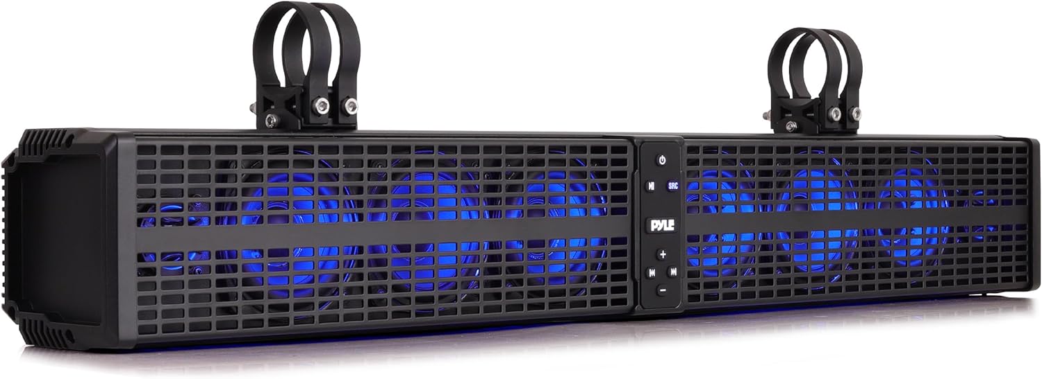 Pyle 32" Powered ATV/UTV Soundbar System, 200W Bluetooth Speakers with Built-in Amplifier, Waterproof and Weatherproof, Wireless BT Streaming and Auxiliary Input, LED Lights