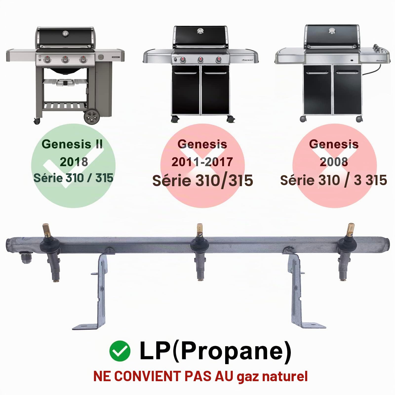 Vanne de collecteur de gaz 66303 pour Weber Genesis II E-310 S-310 SE-310 E-315 S-315 SE-315 (propane (LP))