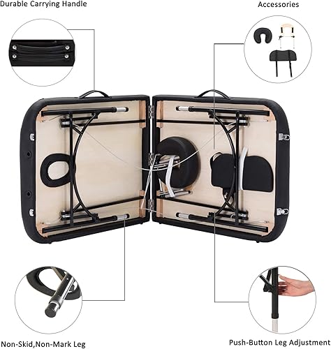 Miniatura 7 de Artechworks Mesa de masaje portátil ligera de 28 pulgadas de ancho, cama de tatuaje con patas de aluminio (cojín de espuma de 2.56 pulgadas de