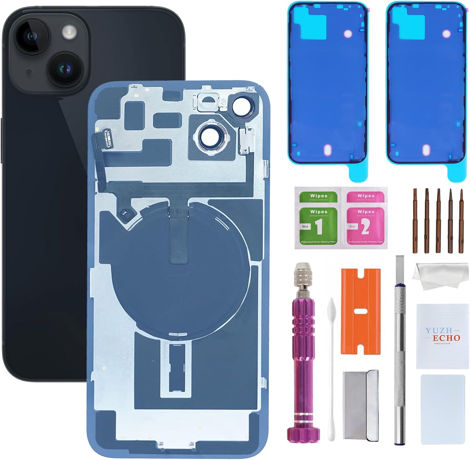 Back Glass Replacement for iPhone 14 Plus(6.7 inches Midnight) Integrated Glass & Wireless Charging Repair Tools are Included