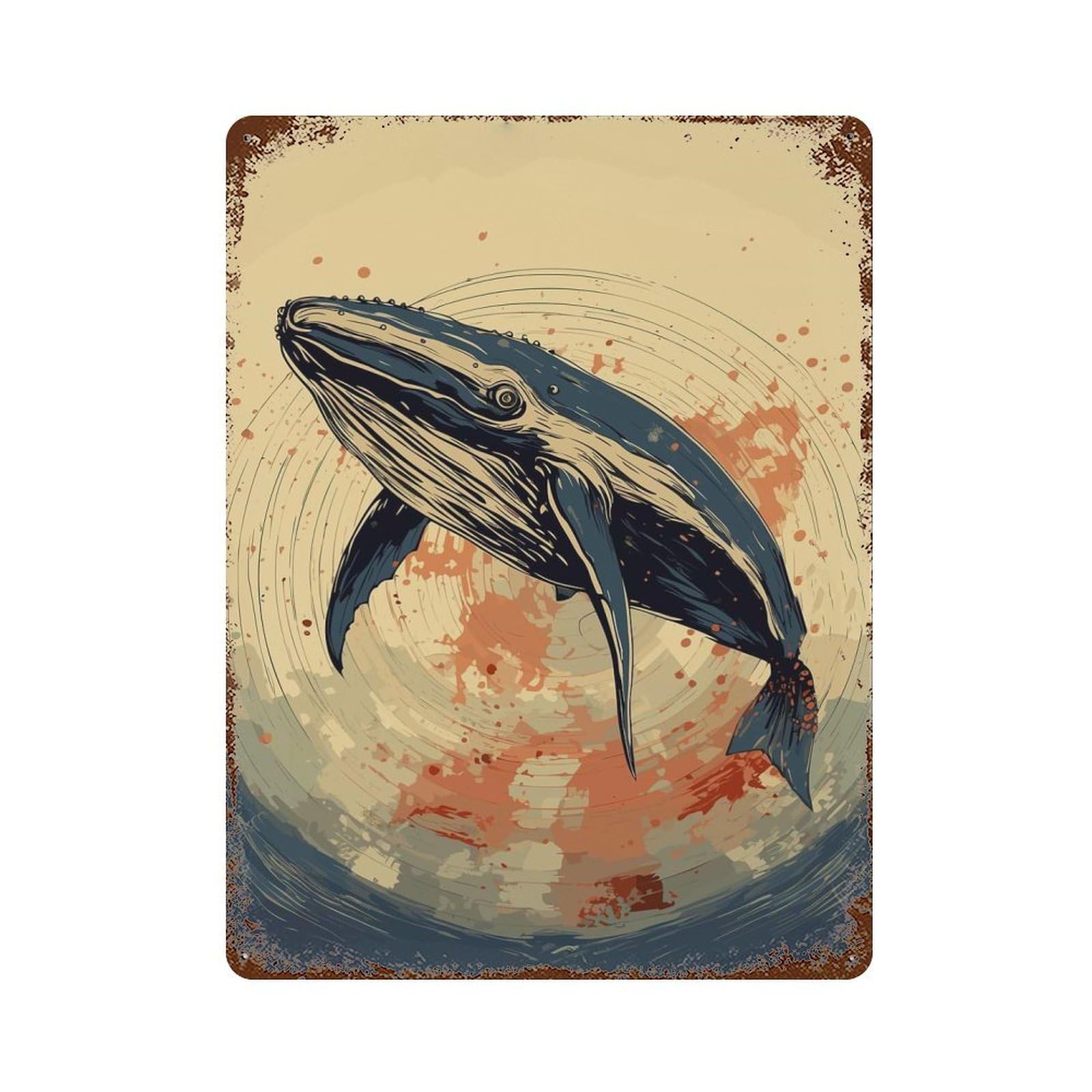 Whale Retro Japan Vibes Vintage Metal Tin Sign 15.7"x11.8", Industrial Home Decor for Garage, Pub Or Kitchen