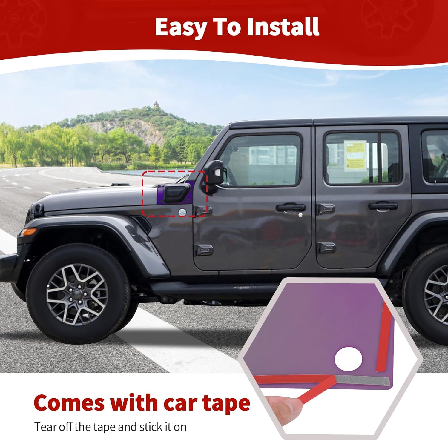 for Wrangler 4xe Purple Hood Cowl Body Armor Corner Guards Fit for Jeep Wrangler 4xe 2021-Present ABS Exterior Accessories 2pcs