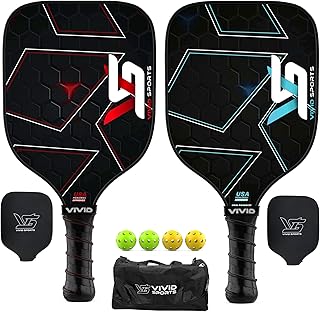 Vivid Sports Graphite Pickleball Paddle Set of 2, Polymer Honeycomb Core, Duffle Bag with 2 Indoor 2 Outdoor Pickle Balls, 2 Neoprene Paddle Covers, USAPA Wide Body Pickleball Raquette