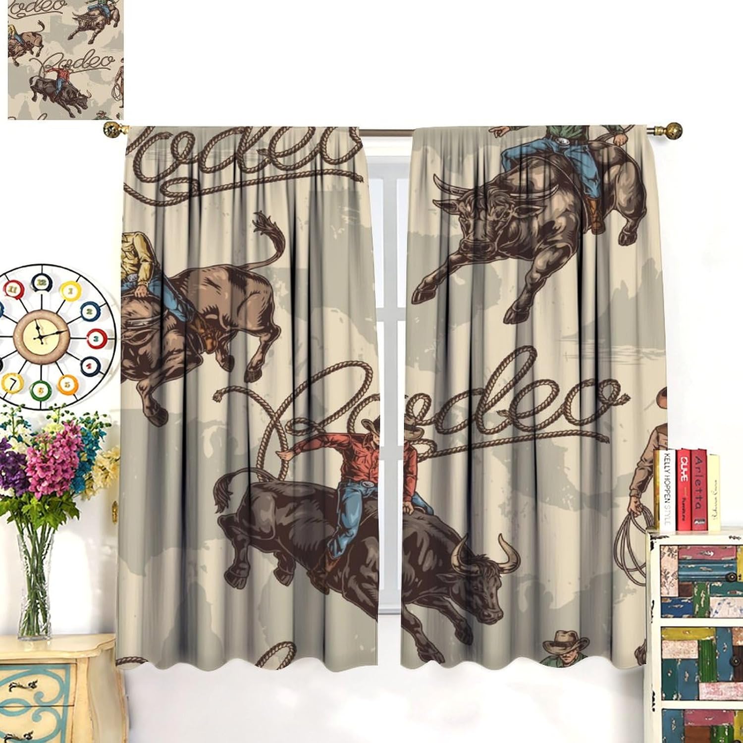Western Cowboy Curtains,Vintage Rustic West Country Window Treatments for Bedroom Living Room Kitchen Café Office Farmhouse Rodeo Home Décor Drapes 2 Panel Sets Total Size 42" x 54"