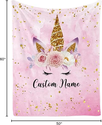 Vista 146 de Manta personalizada de unicornio con nombre para niña, niños personalizados, franela suave rosa, regalo personalizado para cumpleaños, Navidad, baby