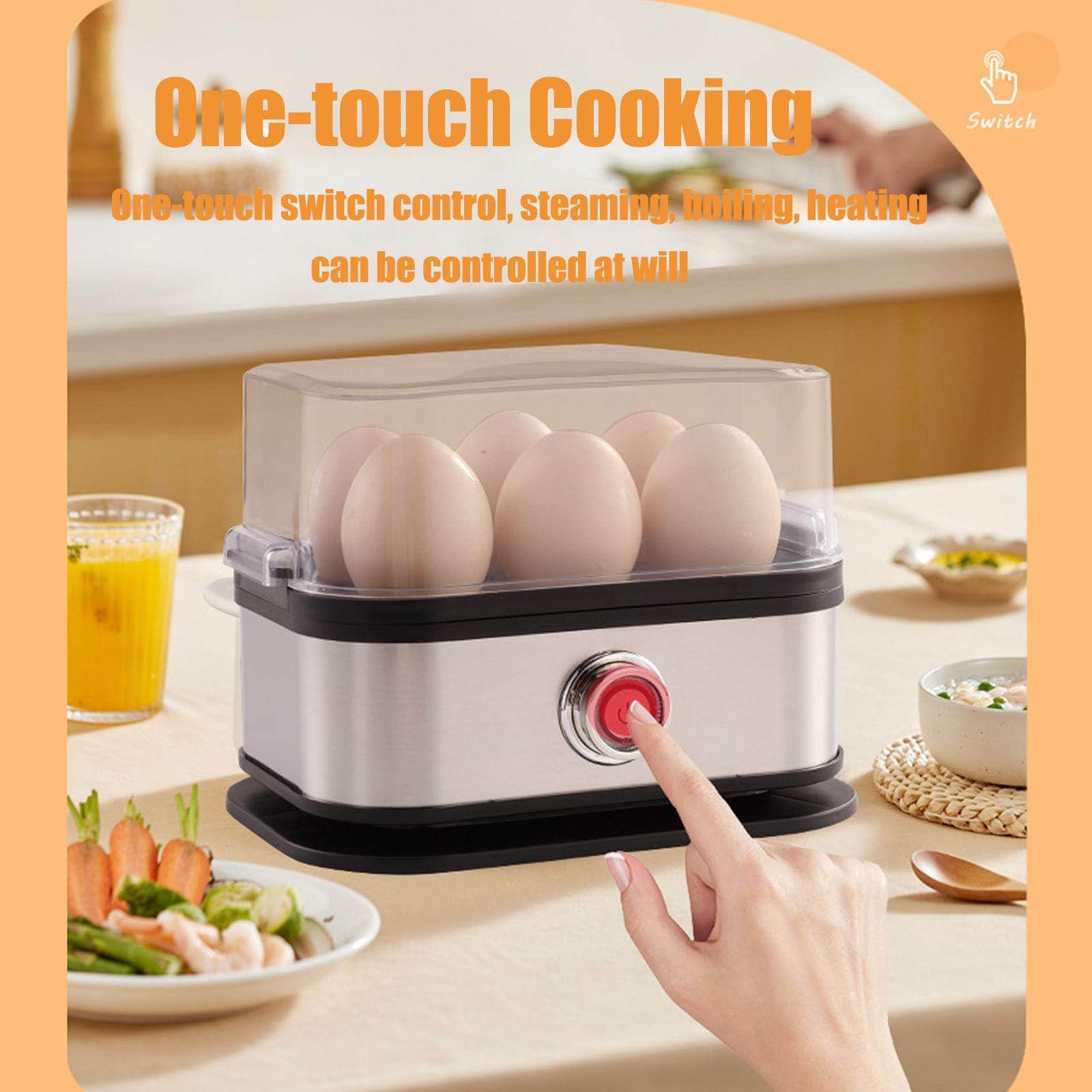 Cuociuova Intelligente Halreactody Con Spegnimento Automatico, Funzione Di Spegnimento Automatico Tramite Manopola, Cuoce Anche Altri Alimenti A Vapore, Con Il Miglior Cuociuova In Acciaio (1pcs)