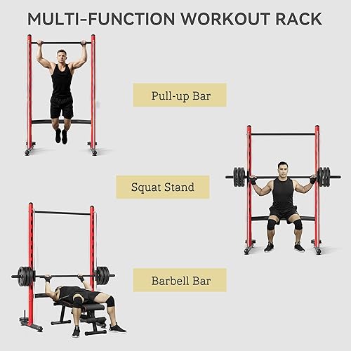 Miniatura 21 de Soozier Squat Rack with Pull-Up Bar, Adjustable Power Rack with Barbell Bar, Multi-Functional Bench Press Rack for Home Gym Strength Training Negro