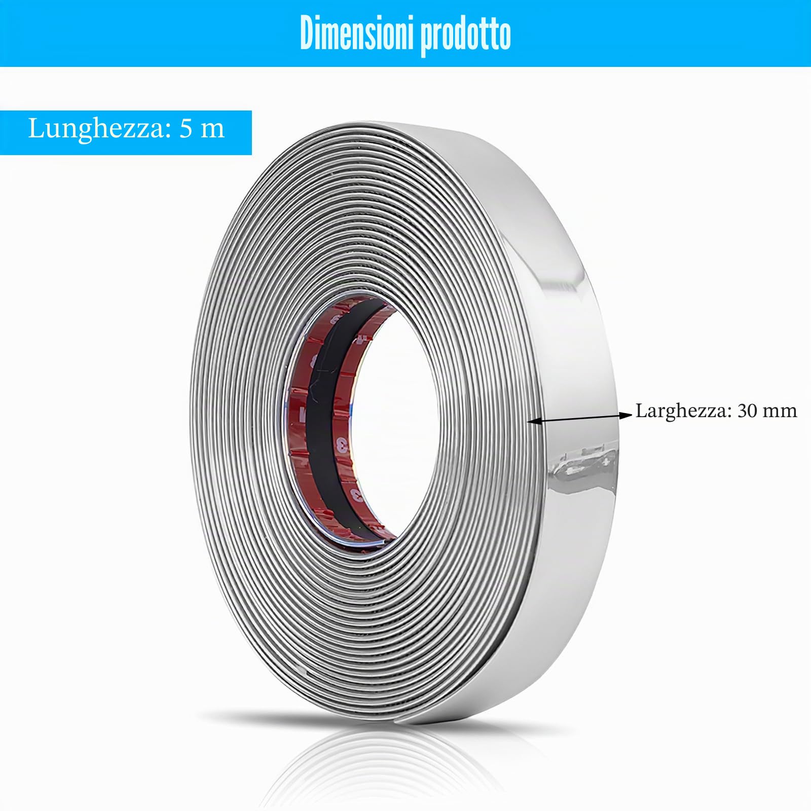 TNSLAND Bordi Adesivi per Pareti, 5M X 30MM Modanature Cromate Autoadesive, Striscia Adesiva Muro Decorativa, Bordi Adesivi per Pareti Modanature Decorative Murali per Pareti Porte Mobili Auto