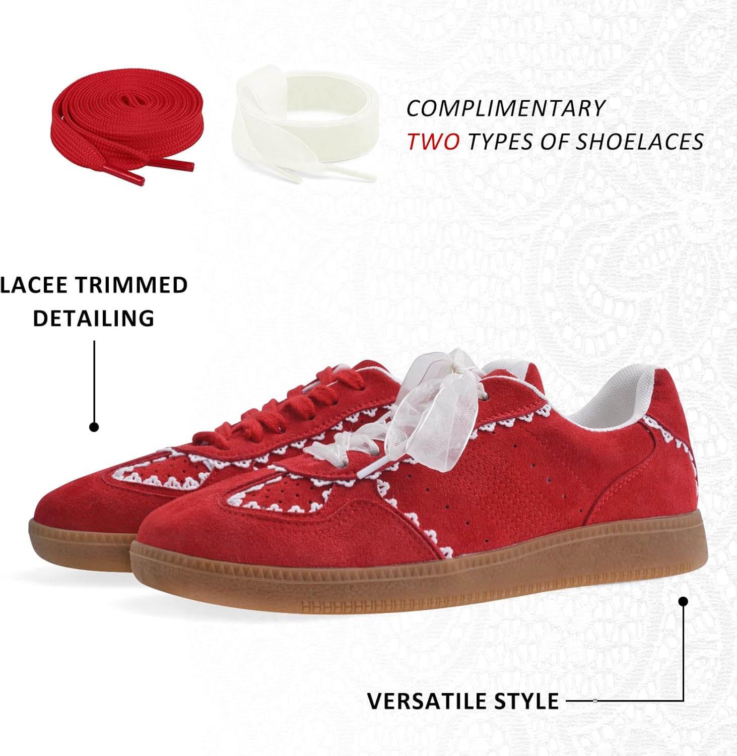 Women's Lace Detail Lace-Up Casual Sneakers - Elegant Ribbon Ribbon Lace Walking Shoes Non-Slip Sole Breathable Comfort for Daily Outfits - Image 4