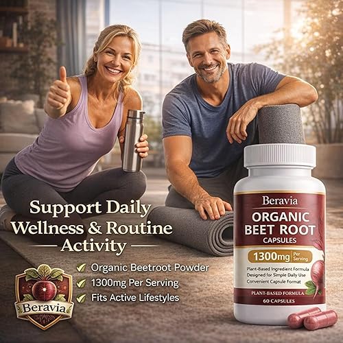 Miniatura 9 de Cápsulas orgánicas de raíz de remolacha 1300 mg de remolacha por porción, apoya la circulación y la energía diaria para estilos de vida activos,