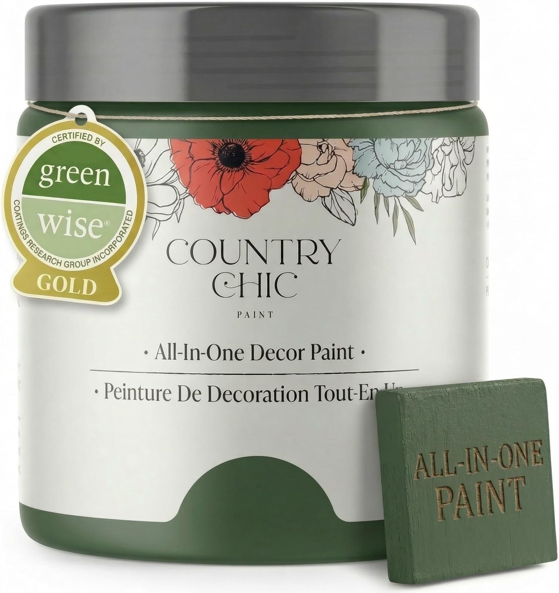 Country Chic All-in-One Chalk Paint for Furniture, Cabinets, Home Decor, Eco-Friendly, Matte Finish, Built-In Primer & Top Coat for Wood, Metal - Fireworks (Forest Green) - 4 oz (118 ml)