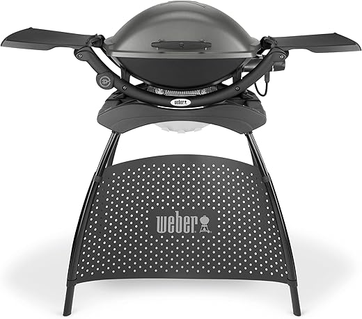 Weber Q2400 Barbecue Elettrico, 55 x 39 cm, con supporto, Dark Grey...